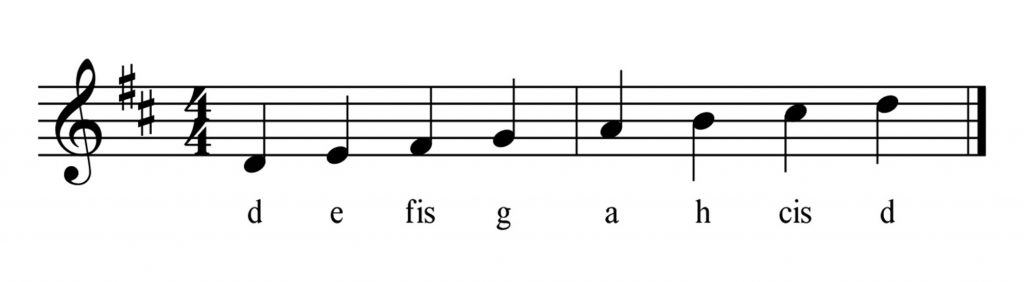 Violinschlüssel D Dur mit Notennamen