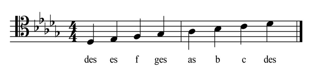 Des-Dur Notenbild im Tenorschlüssel